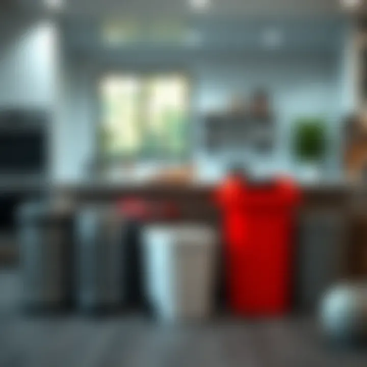 Variety of home trash can sizes displayed in a stylish kitchen